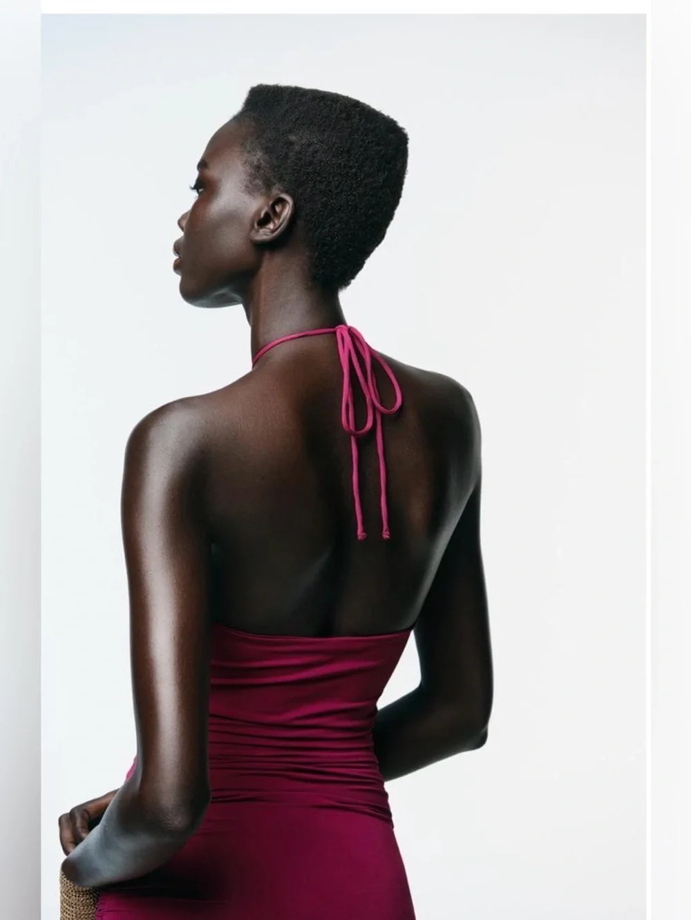 ZARA Ruched Halter Midi Dress in Deep Magenta size medium - Picture 4 of 13